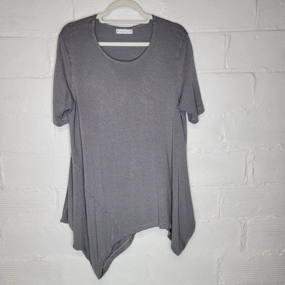 Bryn Walker Women's Medium Tunic Shirt Top Gray Short Sleeve Asymmetrical